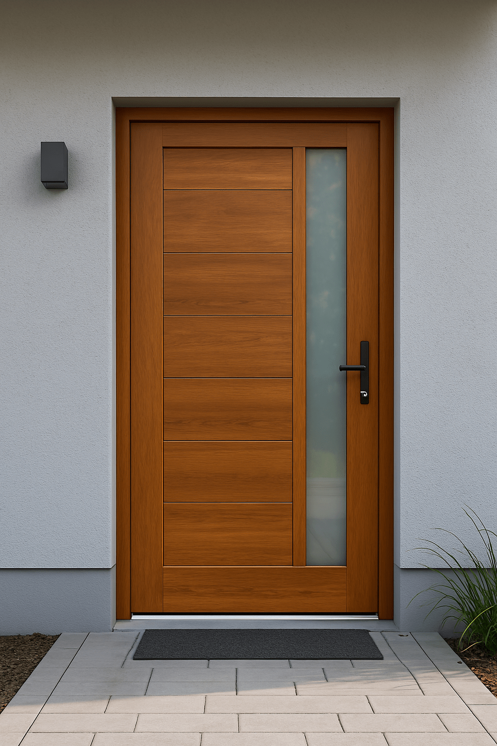 Moderne Holzhaustür mit Glaseinsatz – Wärmegedämmt & einbruchsicher - Perfektbaushop